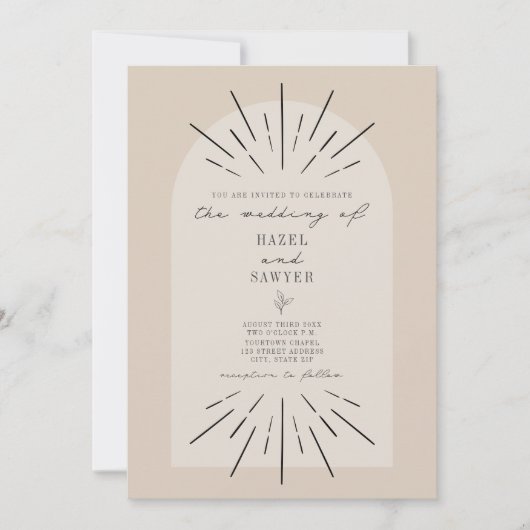 Line Art Arch Script Tan Desert Minimalist Weddens Kaart (Voorkant)