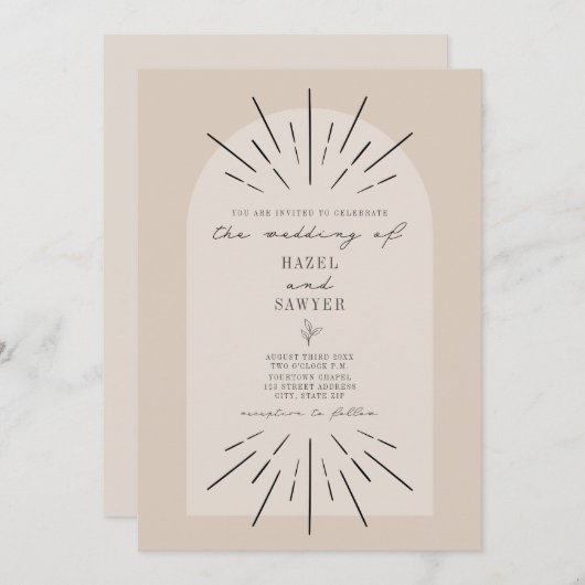 Line Art Arch Script Tan Desert Minimalist Weddens Kaart (Voorkant / Achterkant)