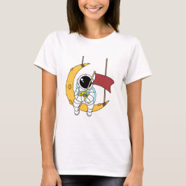 Line Art Astronaut Zittende Maan Illustratie T-shirt