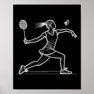 Line Art Badminton Player Shuttle Dames Badmintone Poster