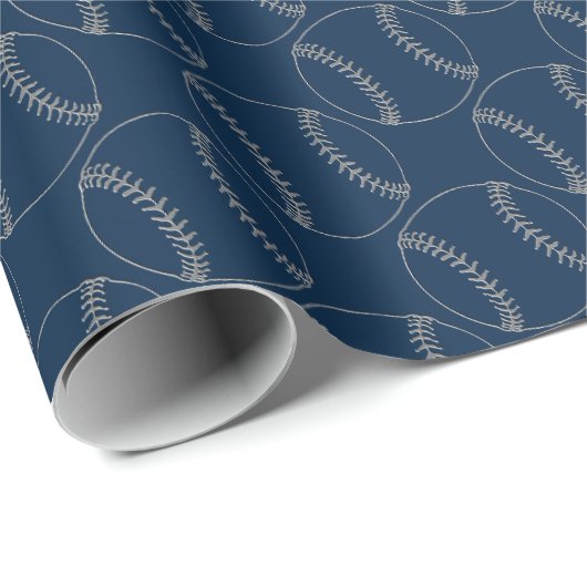 Line Art Baseball-Ingegraveerd Blue-Gift Wrap Pape Cadeaupapier (Rol Hoek)
