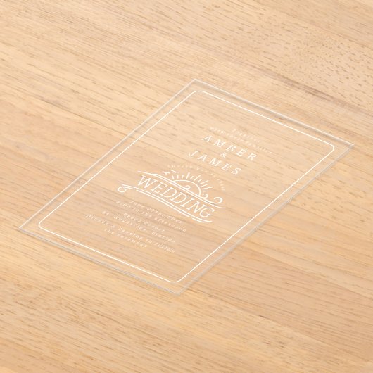 Line Art Beach Waves Zonsondergang Huwelijk Acryl Uitnodigingen (Laagn)