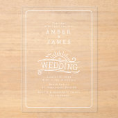 Line Art Beach Waves Zonsondergang Huwelijk Acryl Uitnodigingen (Voorkant)