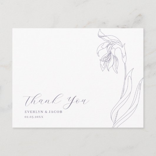 Line art bloem Lavendel Dank u briefkaart (Voorkant)