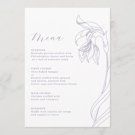 Line Art bloem Lavendel Menu Kaart (Voorkant)
