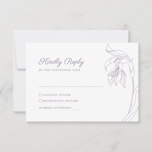 Line Art bloemboog Lavendel RSVP Beantwoorden Kaar (Voorkant)