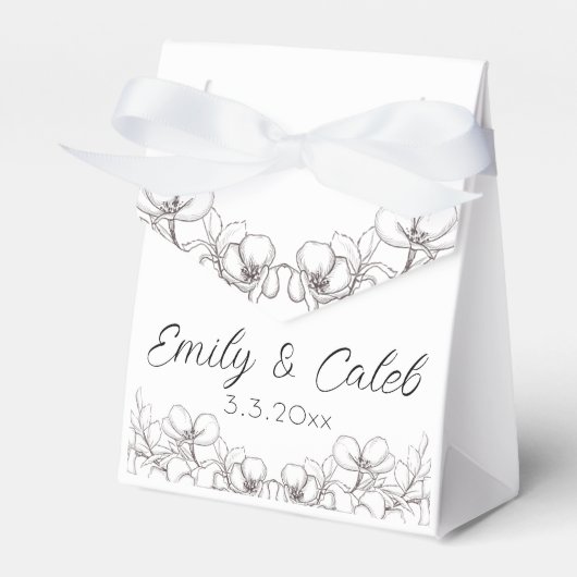 Line Art Bloemen Bruiloft Receptie Zitkaarten Bedankdoosjes (Voorkant Zijde)