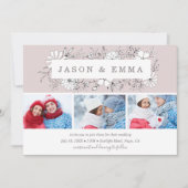 Line Art Bloemen Lijst Stoffig Roos 3 Foto Bruilof Kaart (Voorkant)