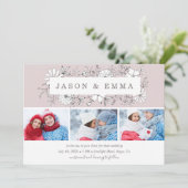 Line Art Bloemen Lijst Stoffig Roos 3 Foto Bruilof Kaart (Staand voorkant)