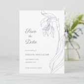 Line Art bloemenboog Lavendel Save the Date Kaart (Staand voorkant)