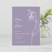 Line Art bloemenboog Lavendel Save the Date Kaart (Staand voorkant)