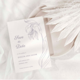 Line Art bloemenboog Lavendel Save the Date Kaart