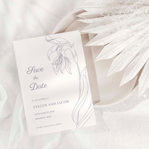 Line Art bloemenboog Lavendel Save the Date Kaart