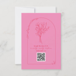 Line Art Bouquet Arch Pink Red Wedding QR RSVP