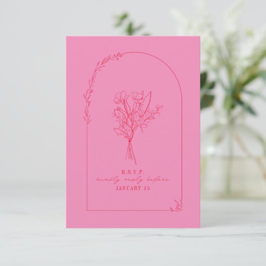 Line Art Bouquet Arch Pink RSVP (Staand voorkant)