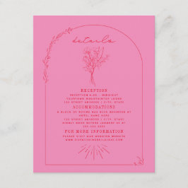 Line Art Bouquet Pink Red Wedding Details Informatiekaartje