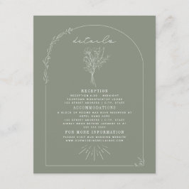 Line Art Bouquet Sage Green Wedding Details Informatiekaartje