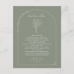 Line Art Bouquet Sage Green Wedding Details Informatiekaartje