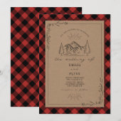 Line Art Buffalo Pset Mountain Wedding Kaart (Voorkant / Achterkant)