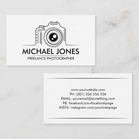 Line Art Camera Pictogram Visitekaartje (Voorkant / Achterkant)