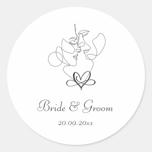 Line Art Couple Minimalist Wedding Ronde Sticker (Voorkant)