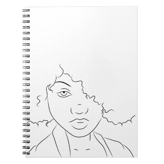 Line Art Curly Hair Girl Notitieboek (Voorkant)