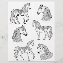 Line Art Damask Design Tattoo Horses
