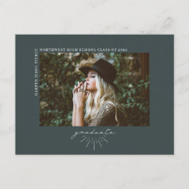 Line Art Dark Emerald Afstuderen Fotoaankondiging Briefkaart