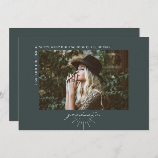 Line Art Dark Emerald Afstuderen Horizontale foto Aankondiging (Voorkant / Achterkant)