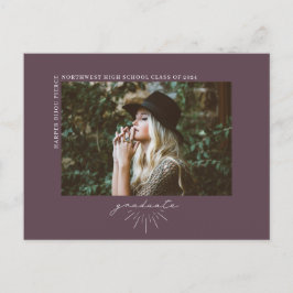 Line Art Dark Paars Afstuderen Fotoaankondiging Briefkaart