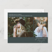 Line Art Emerald Graduation Party Foto Briefkaart (Voorkant / Achterkant)