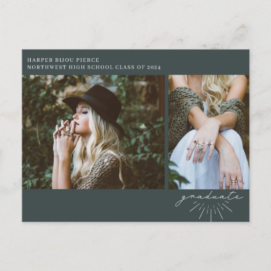 Line Art Emerald Graduation Party Foto Briefkaart (Voorkant)