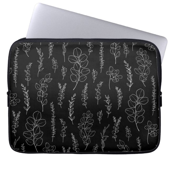 Line Art Eucalyptus Patroon Laptop Sleeve (Voorkant)