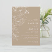 Line Art Floral Elegant Wedding Kaart (Staand voorkant)