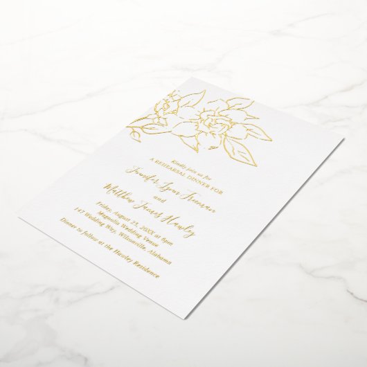 Line Art Floral Elegante bruiloft repetitie diner Folie Uitnodiging (Gedraaid)