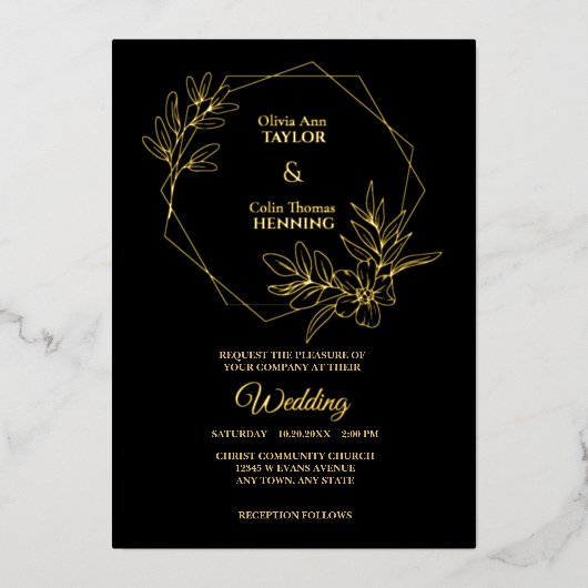 Line Art Floral Lijst Foto bruiloft Folie uitnodig Folie Uitnodiging (Voorkant)