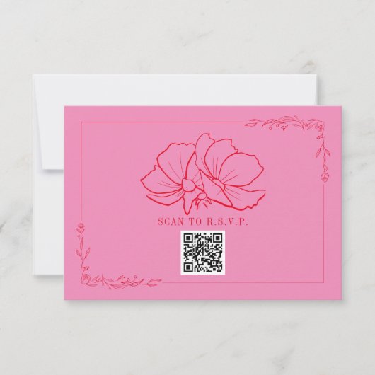 Line Art Floral Pink + Red Wedding RSVP Kaartje (Voorkant)