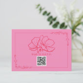 Line Art Floral Pink + Red Wedding RSVP Kaartje (Staand voorkant)