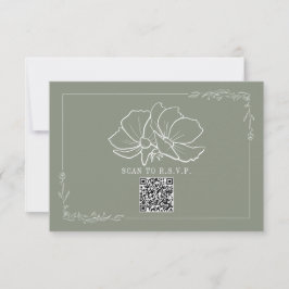 Line Art Floral Sage Green Wedding RSVP Kaartje