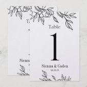 Line Art Floral Wedding Pearl Shimmer Table Number (Voorkant / Achterkant)