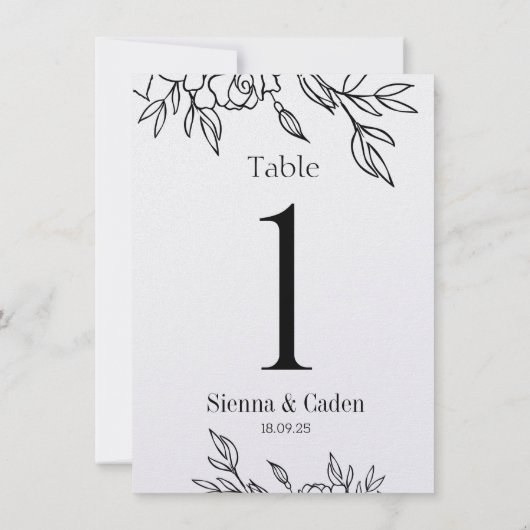 Line Art Floral Wedding Pearl Shimmer Table Number (Achterkant)