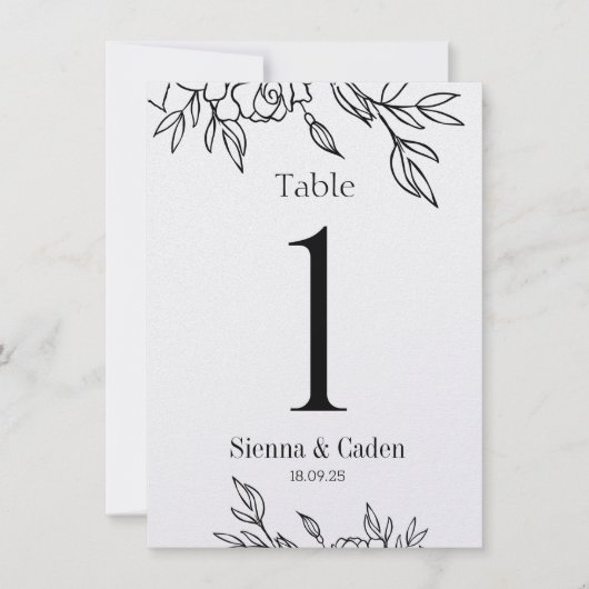 Line Art Floral Wedding Pearl Shimmer Table Number (Voorkant)