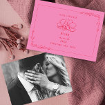 Line Art Floral Wedding Pink   Red Save The Date<br><div class="desc">Illustratie van bloemen met botanische lijnkunst. Achtergrond is roze.</div>