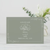 Line Art Floral Wedding Sage Green Save the Date (Staand voorkant)