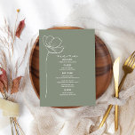 Line Art Flower Sage Green Wedding Menu<br><div class="desc">De rode lijnkunst inspireerde "Menu"tekst bij bovenkant met witte douanetekst en sage groene achtergrond met enige lijnkunstbloem bij linkerzijde.</div>