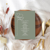 Line Art Flower Sage Green Wedding Menu
