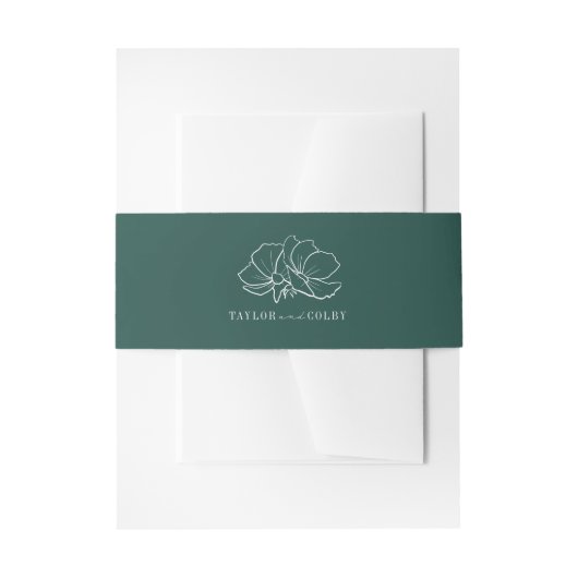 Line Art Flowers Emerald Jewel Tone Wedding Uitnodigingen Wikkel (Voorkant Voorbeeld)