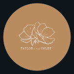 Line Art Flowers Goldenrod Wedding Ronde Sticker<br><div class="desc">Illustratie van bloemen. Achtergrond is gouden staaf.</div>