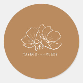 Line Art Flowers Goldenrod Wedding Ronde Sticker