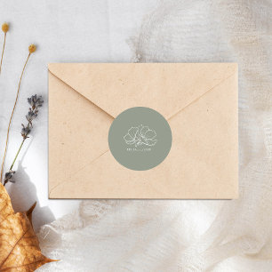 Line Art Flowers Sage Green Wedding Ronde Sticker